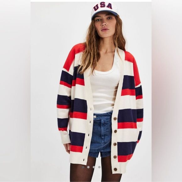 NEW! Free People League of Her Own Cardigan - Americana Size XS - Picture 1 of 3